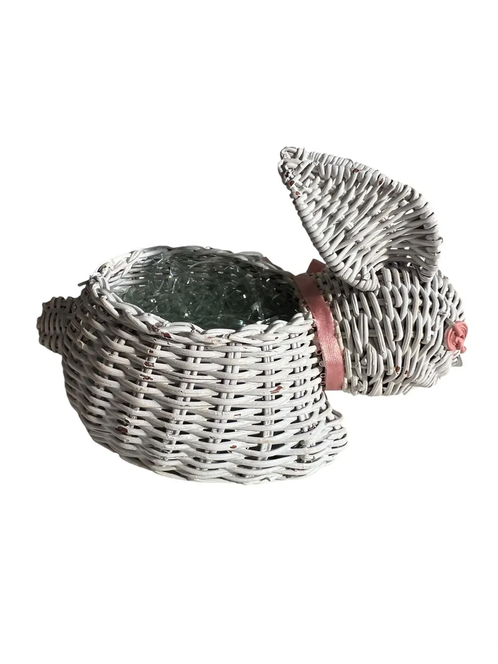 Vintage Avon Miniature Wicker Bunny Basket White Pink Basket Only No Candy